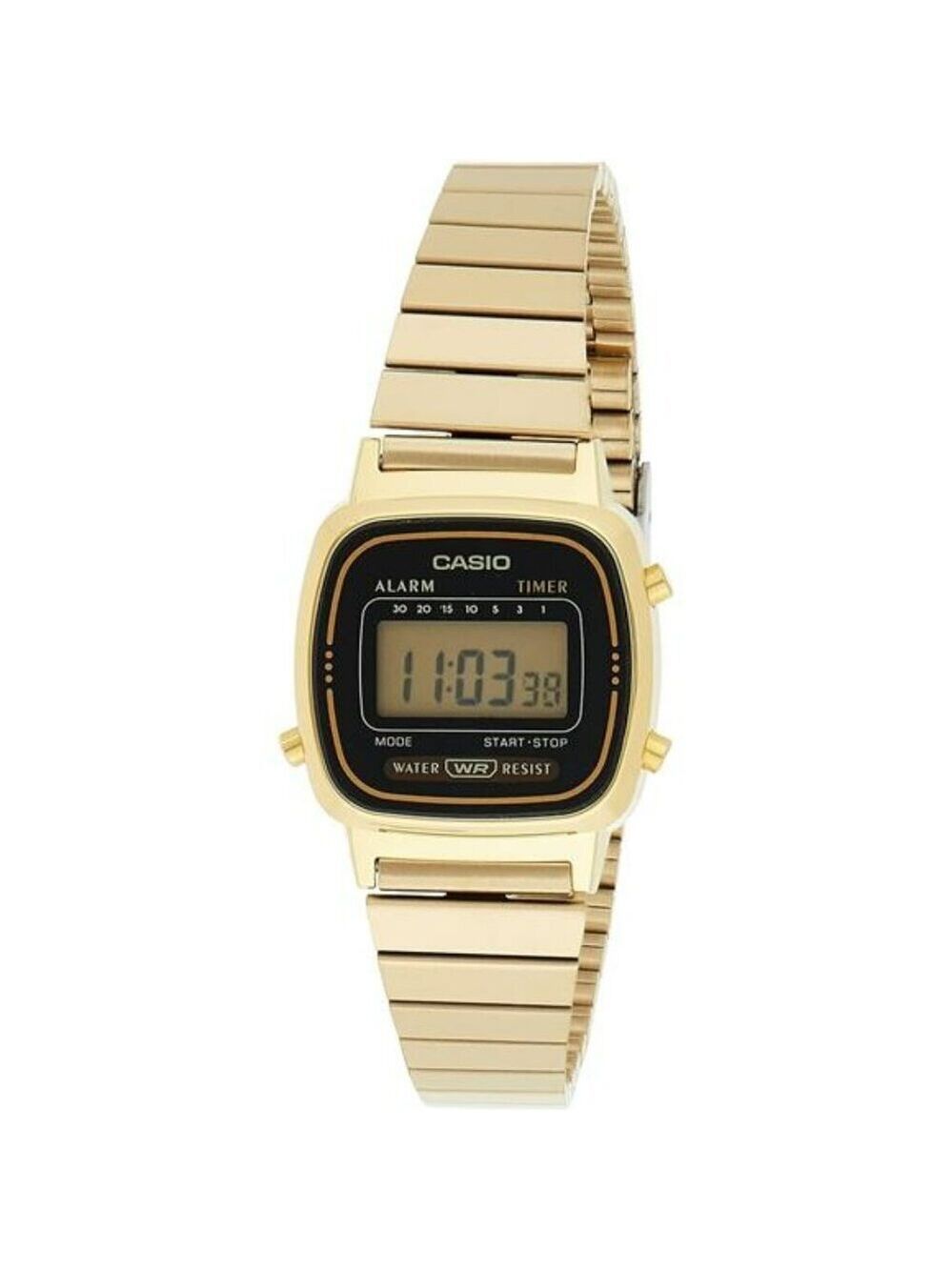 Unisex digital watch black gold waterproof stopwatch alarm stainless steel